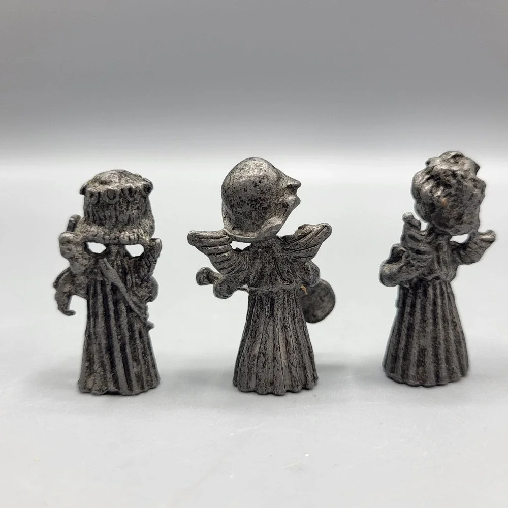 Vernon Pewter Angel Figurines Set of 3 Musical Instruments Silver tone 1.5 in